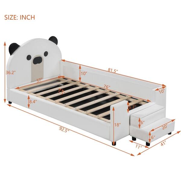 dimension image slide 2 of 3, Twin Size Bear Shaped Upholstered Daybed with Hydraulic System