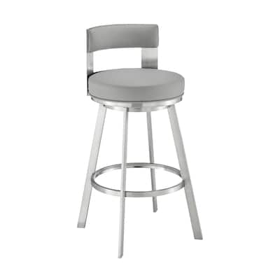 Ami 26 Inch Swivel Counter Stool Chair, Light Gray Faux Leather, Steel