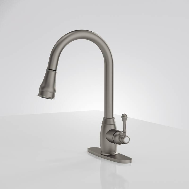 Single Handle Pull Down Sprayer Hot and Cold Kitchen Faucet 360° Spout Swivel with Deckplate