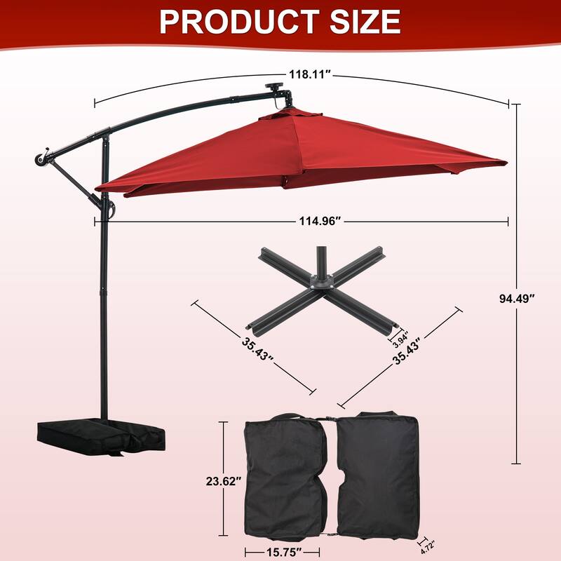 Ainfox 10 ft. Patio Offset Solar LED Umbrellas Cantilever Outside Umbrellas with Base