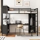 preview thumbnail 2 of 12, Full Size Loft Bed with Wardrobe, L-shaped Desk, Black