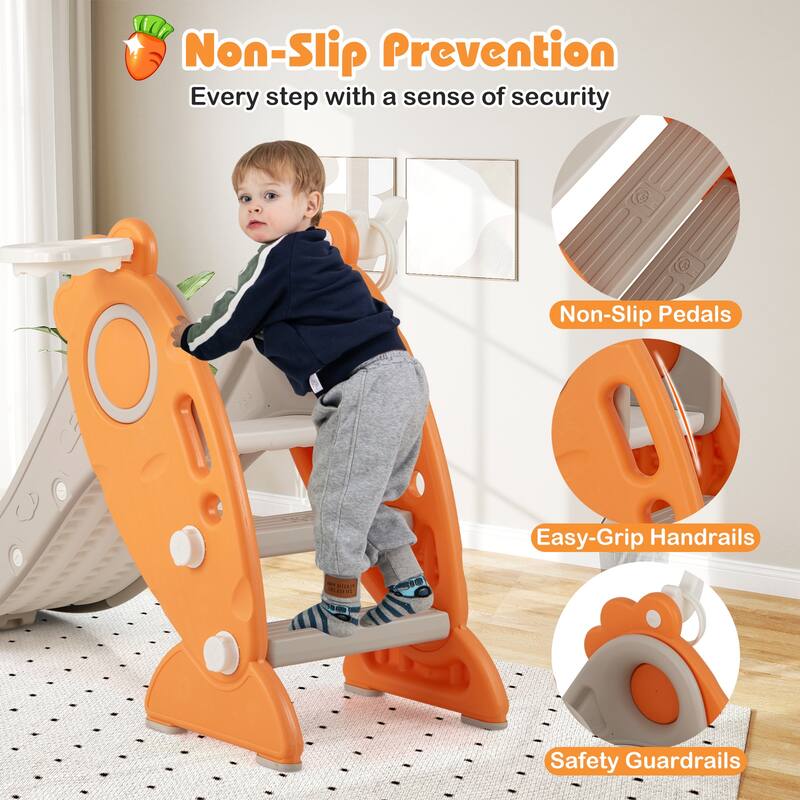 Gymax 4-in-1 Toddler Slide w/ Basketball Hoop & Ball Ring Toss Game