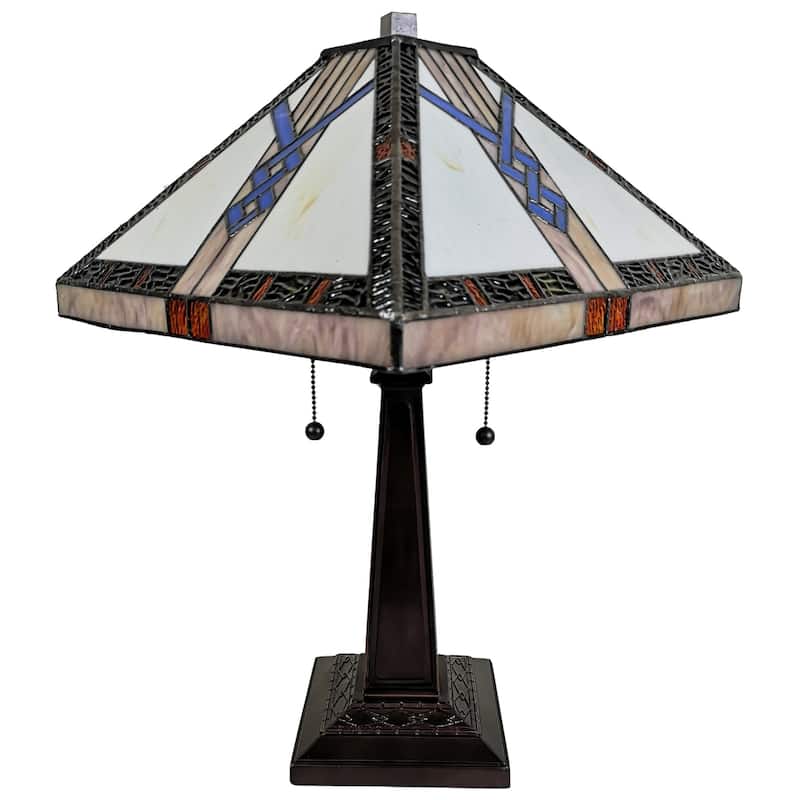 Tiffany Style Table Lamp Mission 23" Tall Stained GlassOrange Decor Nightstand Bedroom Handmade Amora Lighting