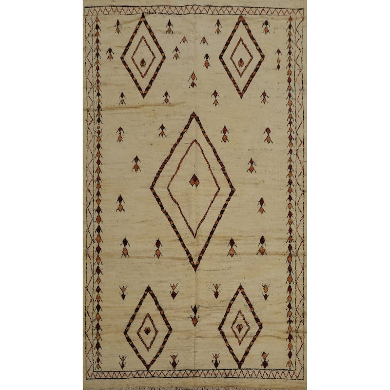 Hand Knotted Oriental 100% Wool Carpet Modern Tribal Beige & Ivories Moroccan Area Rug - 10' 0'' X 6' 4''