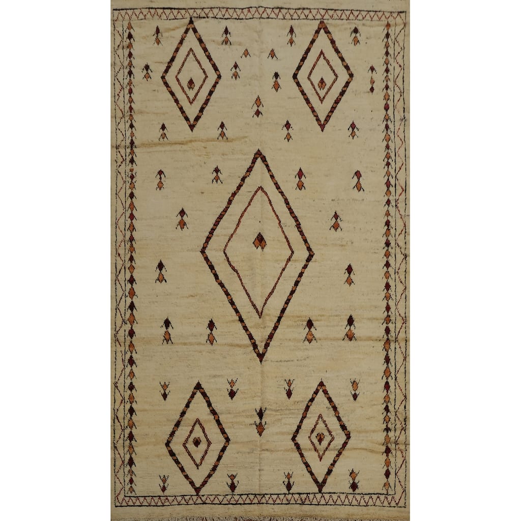 Hand Knotted Oriental 100% Wool Carpet Modern Tribal Beige & Ivories Moroccan Area Rug - 10' 0'' X 6' 4''