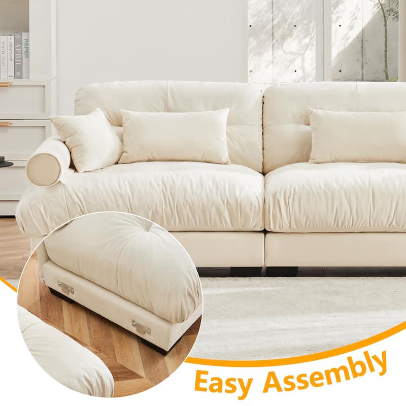 U-Shaped Velvet Sectional Sofa Set with Ottoman, 130" 3-Seater Modular Sofa withRound Armrests, Modern Upholstered Couch