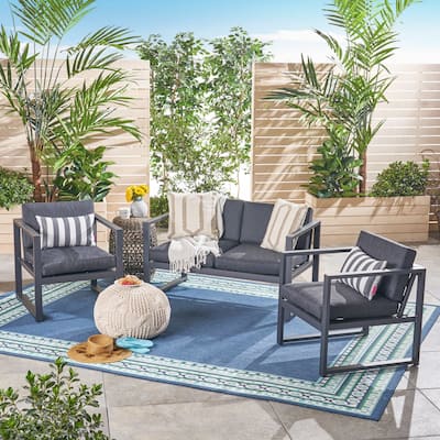 Roomfitters Modern Outdoor Patio Sofa Set, Aluminum Frame Lounge Chairs Loveseat with Cushions, Weather-Resistant Seating, Gray