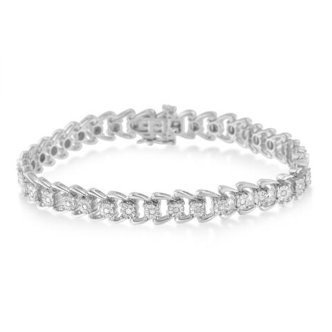 .925 Sterling Silver 1/2 Cttw Diamond Miracle-Set Double Swoosh Wave Style 7" Tennis Bracelet (I-J, I3) Choice of Metal Color