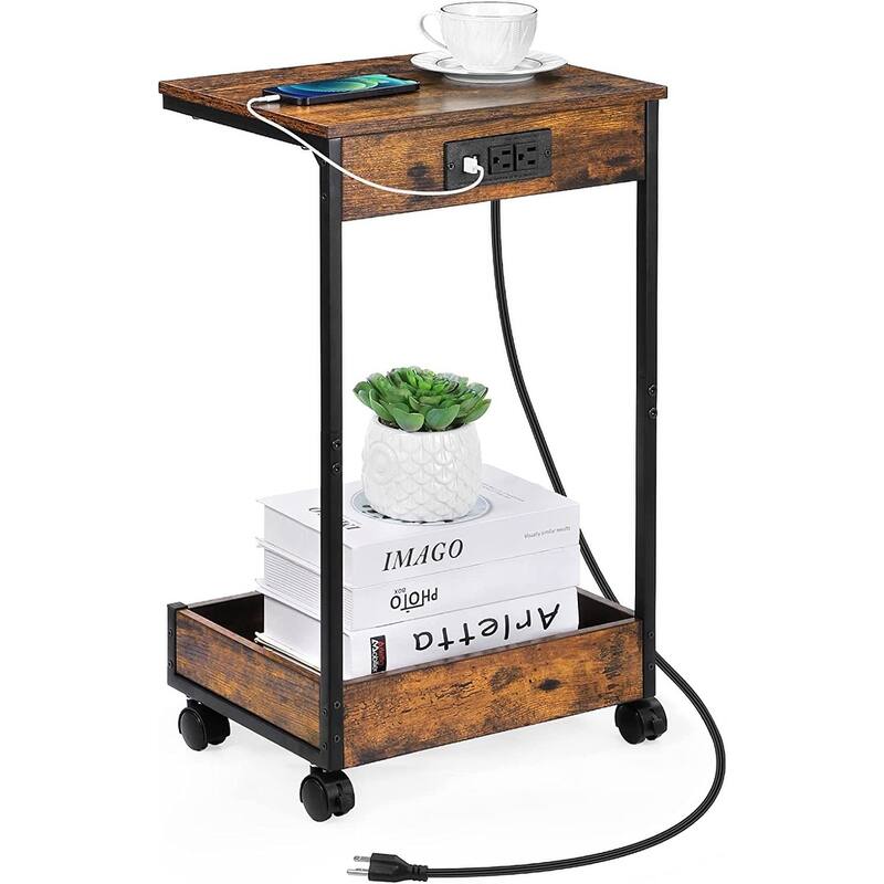 Sofa Side Table with USB Ports & Power Outlets - Bown - MDF