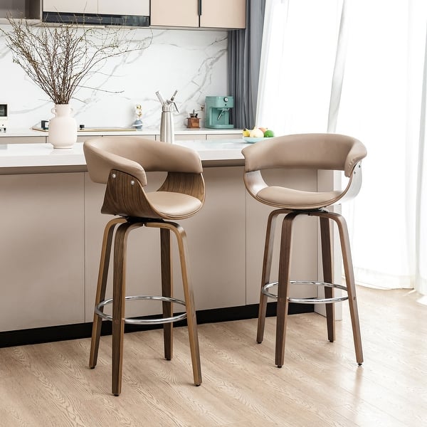 Glitzhome Set of 2 or 4 Modern Counter & Bar Height Wooden Swivel Bar Stools - Set of 2 - 29.5" Camel PU - Bar Height