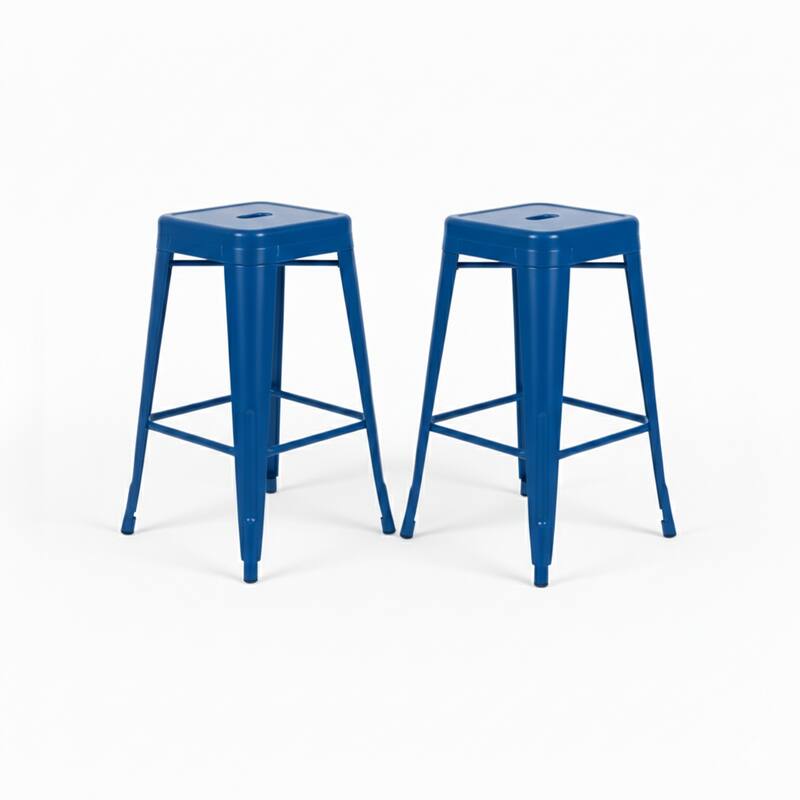 AC Pacific 30 Inch Industrial Stackable Metal BarStools Set of 4 - Blue