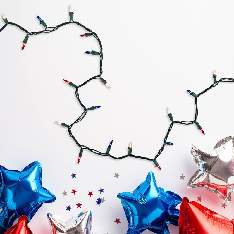 Patriotic String Lights - Red, White and Blue - 10' - Green Wire - 50ct