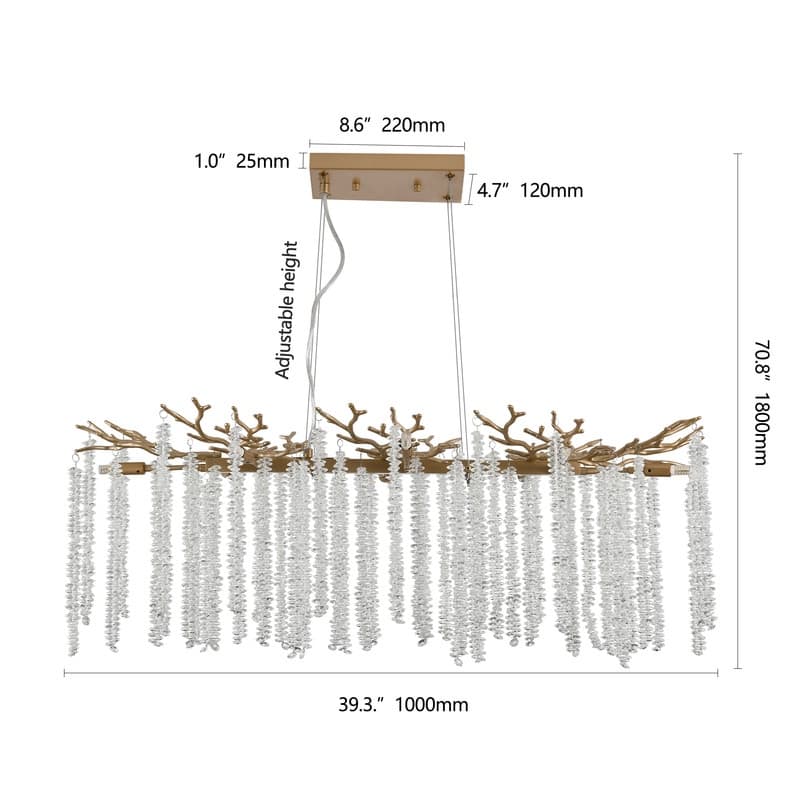 39.4-inch Modern Golden Pendant Light with Cascading Crystal Strands(Bulb Not Included)
