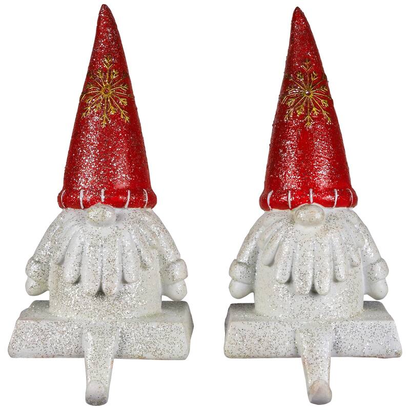 Glittered Gnome Christmas Stocking Holders - 8.25" - Set of 2