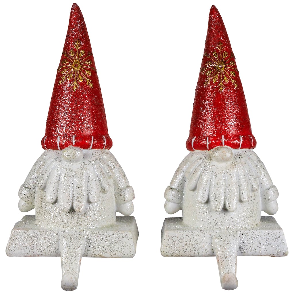 Glittered Gnome Christmas Stocking Holders - 8.25" - Set of 2
