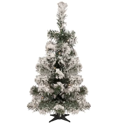 2' Pre-Lit Medium Flocked Bristol Pine Artificial Christmas Tree - Warm Clear LED Lights