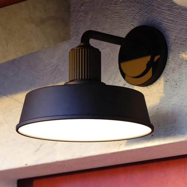 slide 2 of 13, VAXCEL Hammond 1-Light Matte Black and White Dusk to Dawn Sensor Industrial Outdoor Wall Sconce, Durable Steel Shade, LED Matte Black and White - 10-in W x 9-in H x 11-in D