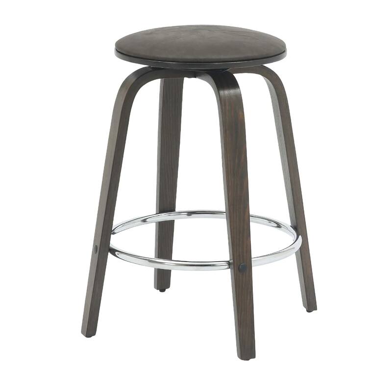 Pelya Leather Swivel Round Counter Stool with Wood Legs and Chrome Footrest for Kitchen Island or Dining Area Set of 2