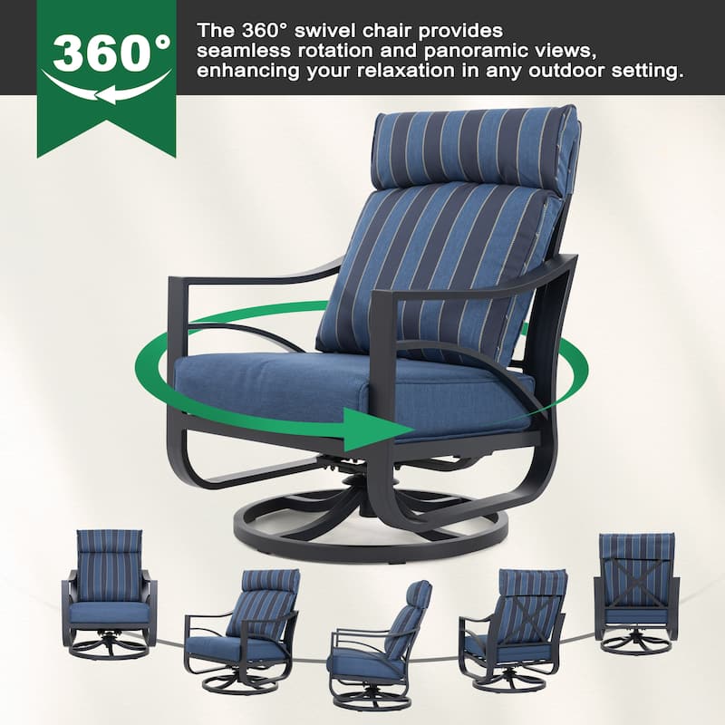 2-Piece Swivel Rocking Sofa Chairs with 5.2” Thick Cushions, Powder-Coated Aluminum Frame with High-Back Design