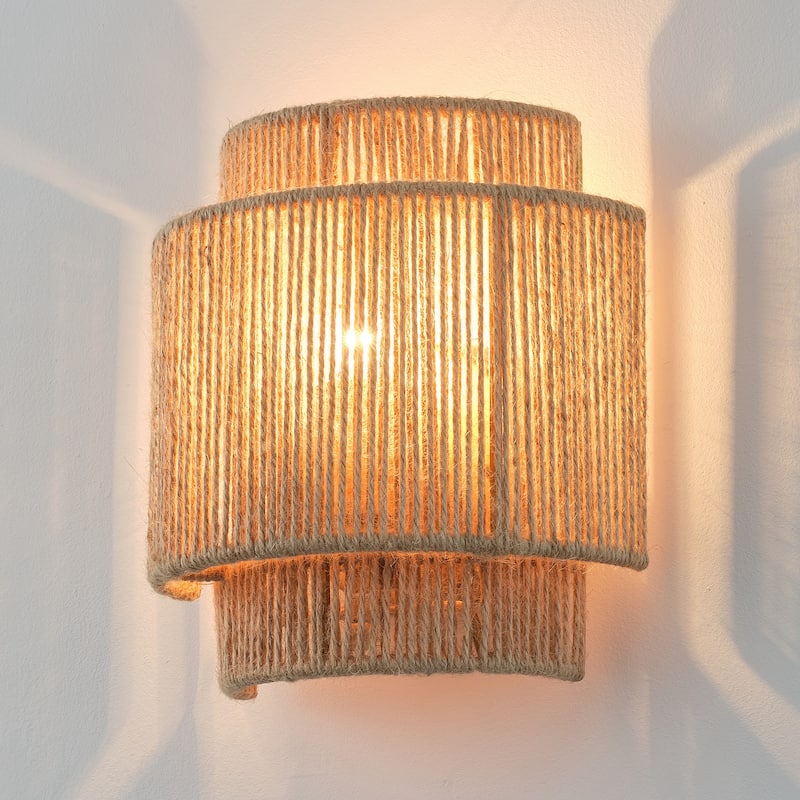 Bohemian Hand-Woven Hemp Rope 1-Light Dimmable Wall Sconce Fixture
