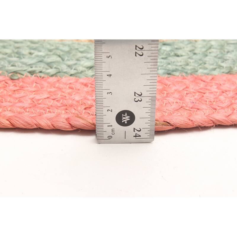 ECARPETGALLERY Braided Weave Palas Denizli Light Green Jute Rug - 3'3 x 3'3