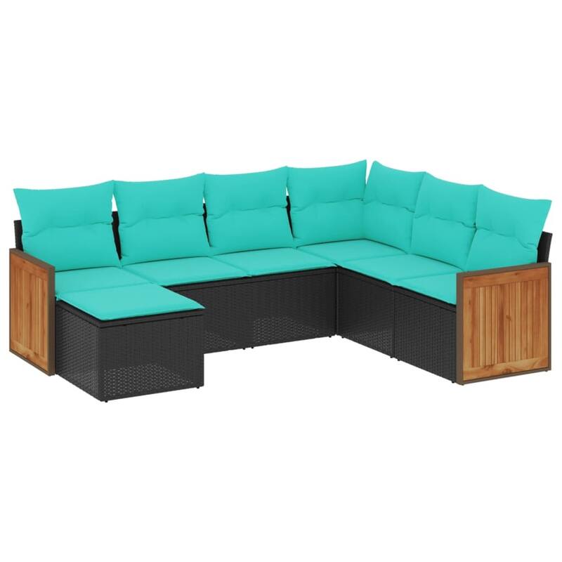 vidaXL 7 Piece Patio Sofa Set with Cushions Black Poly Rattan