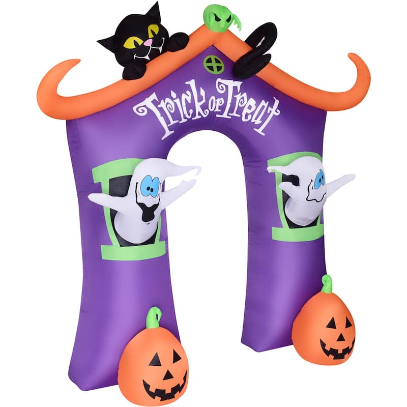Haunted Hill Farm 9-Ft. Inflatable Pre-Lit Trick or Treat Walkway Arch with Black Cat, Jack-O-Lantern, and Ghost