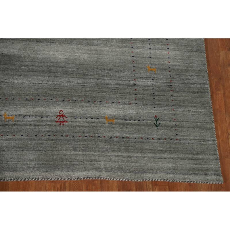 Grey Tribal Gabbeh Area Rug Hand-Knotted Wool Carpet - 8'2"x 9'9"