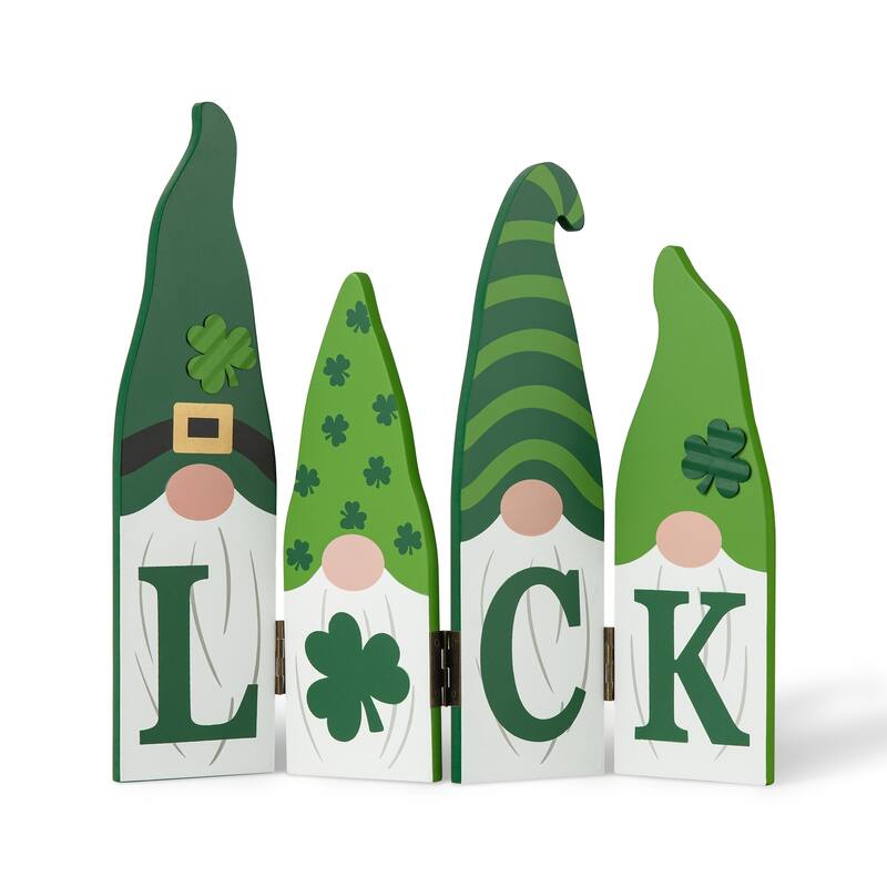 Glitzhome 12.5"L St. Patrick's Wooden Luck Shamrock Gnome Table Decor