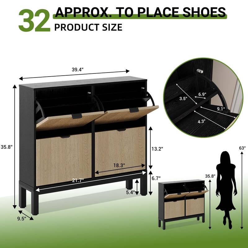 4-Door Farmhouse Shoe Storage Cabinet with Adjustable Shelves