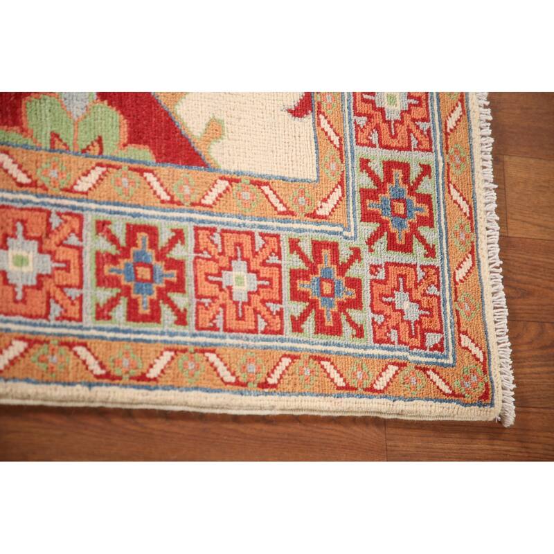 Geometric Kazak Oriental Accent Rug Handmade Wool Carpet - 3'4"x 5'0"