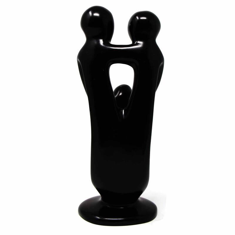 Handmade Soapstone Family Sculpture, Black Finish