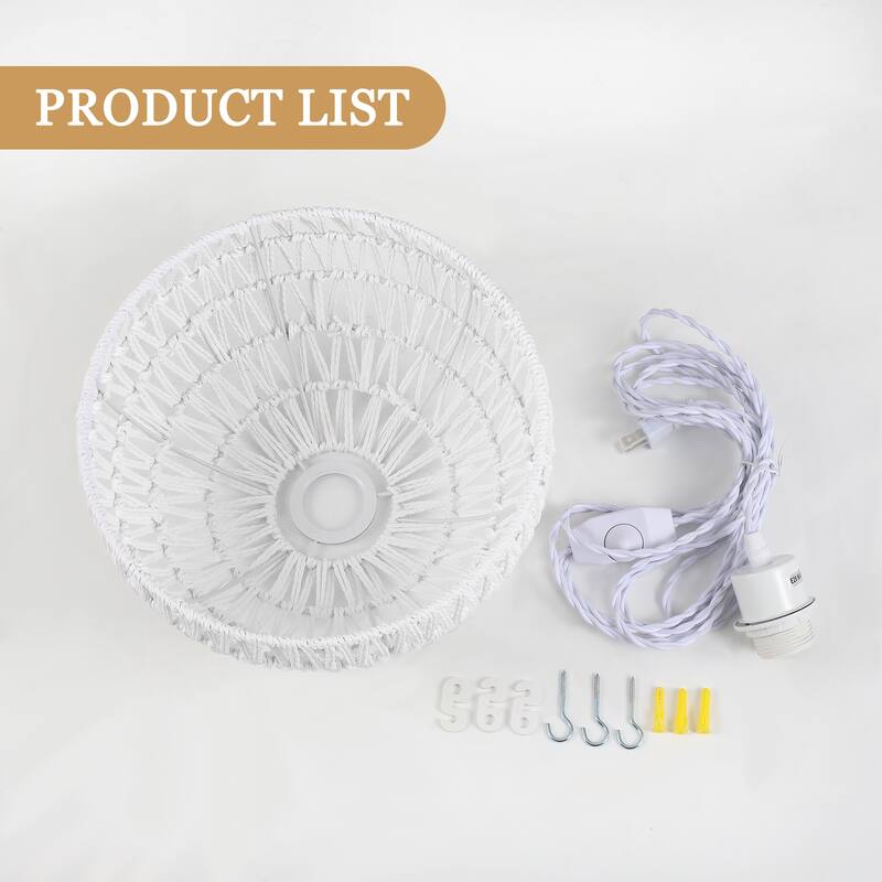 Plug in Handwoven Hemp Rope Lampshade Pendant Light with On/Off Switch