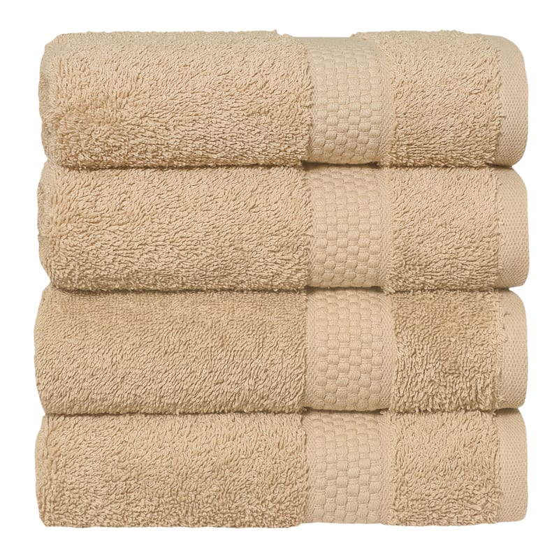 Authentic Hotel and Spa 100% Aeagean Long Staple Turkish Cotton, STARLIGHT Terry Hand Towels (Set of 4) - Sesame