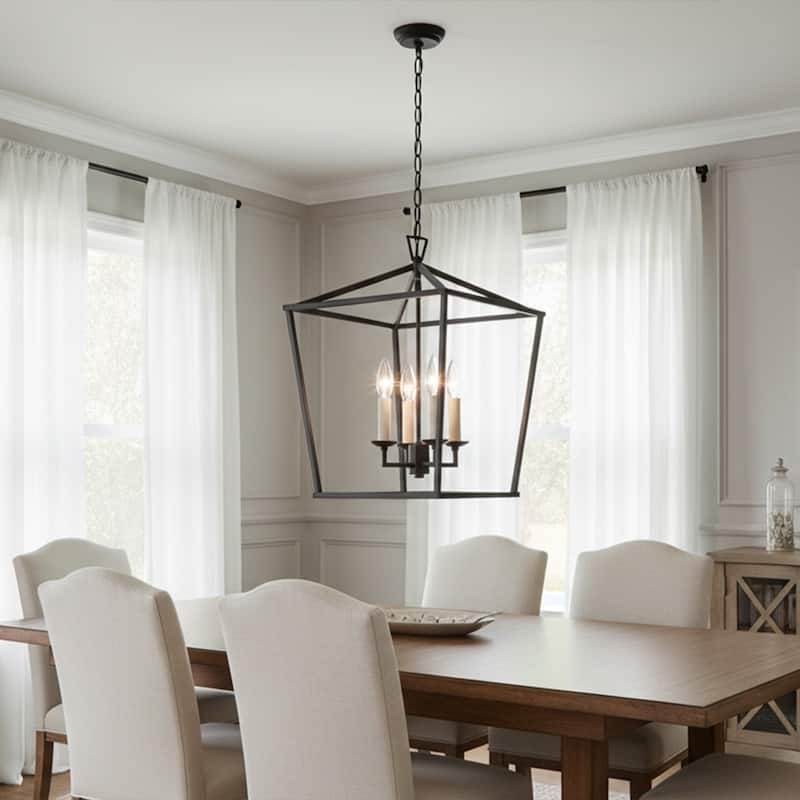 4 Light Caged Chandelier in Antique Metal Finish - Antique Metal Finish