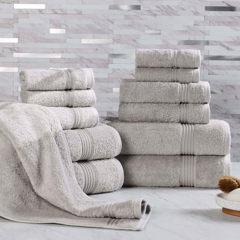 Superior Heritage Egyptian Cotton Absorbent 12-Piece Towel Set - Silver