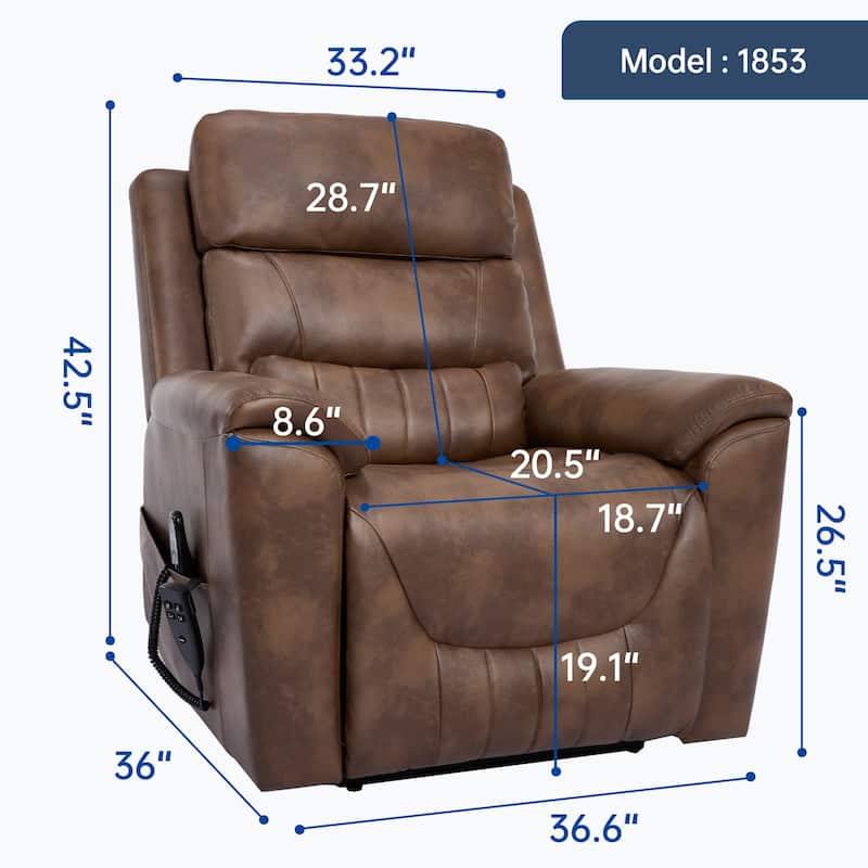 350 Lbs Leatherair Power Lift Recliner Chair, Heavy Duty Motion Mechanism With 8-Point Vibration Massage And Lumbar Heating