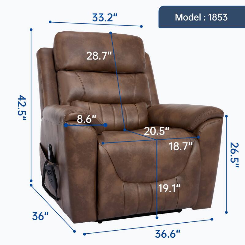 Dual Motor Power Lift Recliner Chair, Electric Recliners with Massage & Heating, Sofa Chair with Cup Holders & Side Pockets