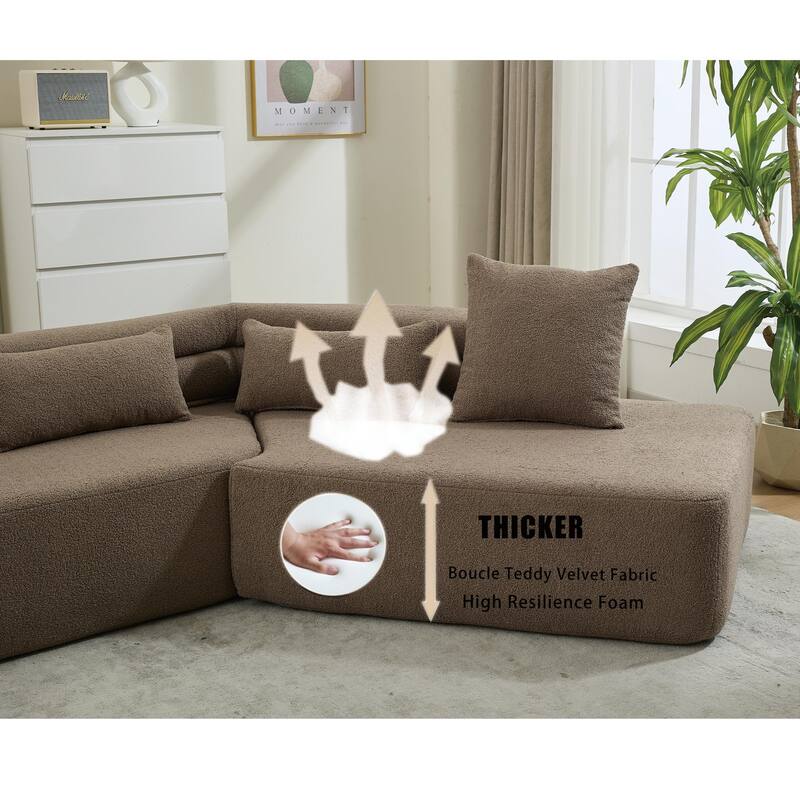 128Inch Cloud Sectional Couch,Modern Boucle Teddy Fabric Modular Sofa