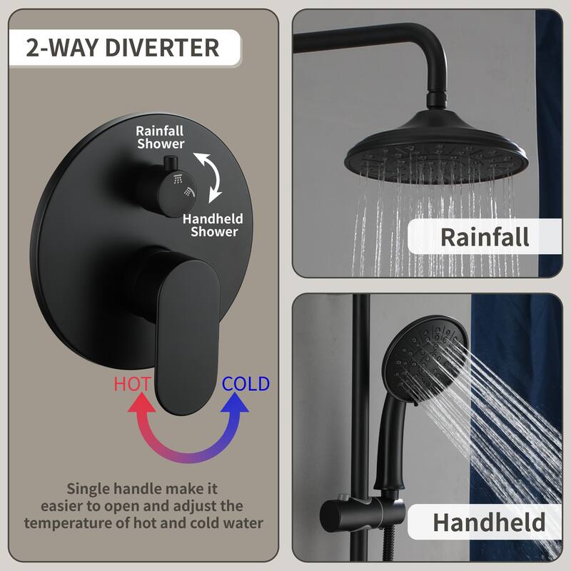 4-Spray Wall Mount Dual Fixed and Handheld Shower Head with Adjustable Slide Bar and Pressure-Balanced Valve