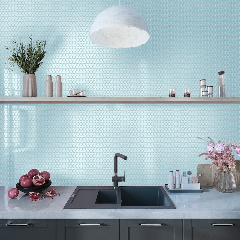 Apollo tile 12" x 12" Cirkel Matte Cyan Blue Porcelain Tile (9.87 sq ft/case) - 10 Pack