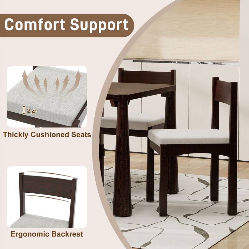 7-Piece Retro Farmhouse Dining Table Set, 59.8" Wood Table with 6 Upholstered Chairs for Dining Room or Kitchen