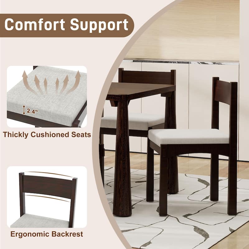 Roomfitters 7-Piece Vintage Wood Dining Set for 6 with Upholstered Chairs, Retro Kitchen or Dining Room Furniture