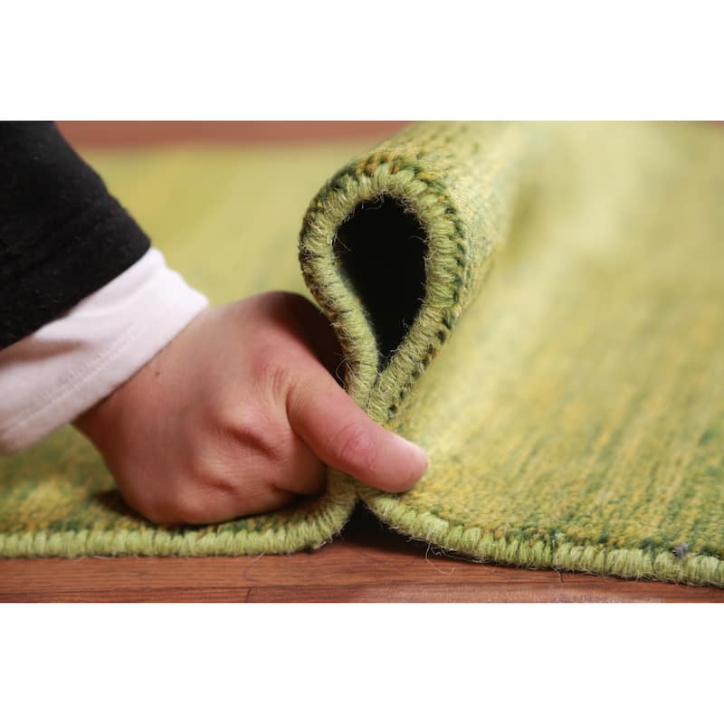 Green Yellow Modern Gabbeh Oriental Rug Hand-Knotted Wool Carpet - 3'4" x 4'9"
