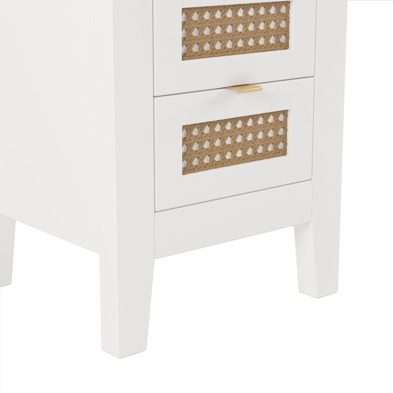 Wooden Nightstands Set of 2 with Rattan-Woven and 3 Drawers Nightstand,for Bedroom Golden Handle Small Side Table