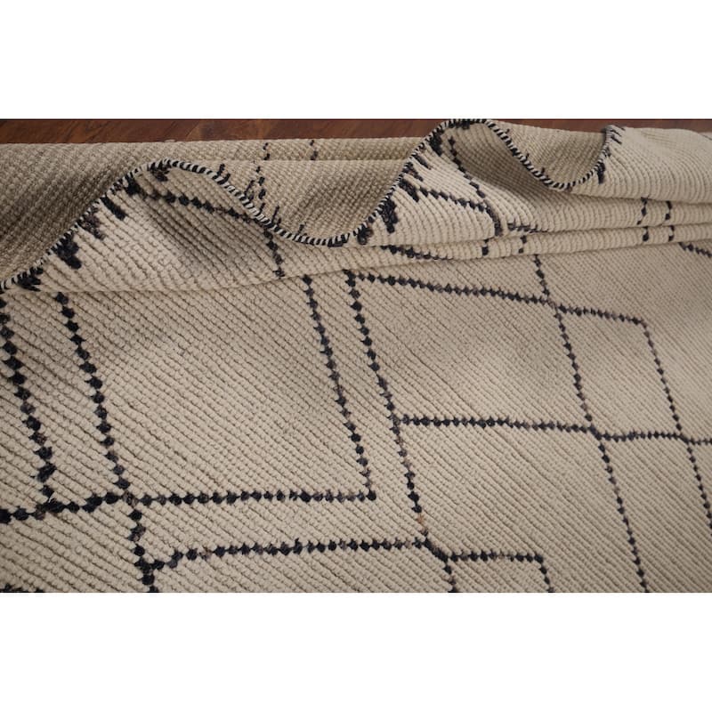 Trellis Moroccan Earth Tone Area Rug Hand-Knotted Wool Carpet - 7'9"x 10'11"