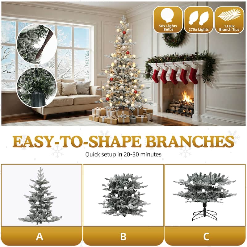 6/7.5/9 FT Pre-Lit Frosted Pine Artificial Christmas Tree with LED Lights