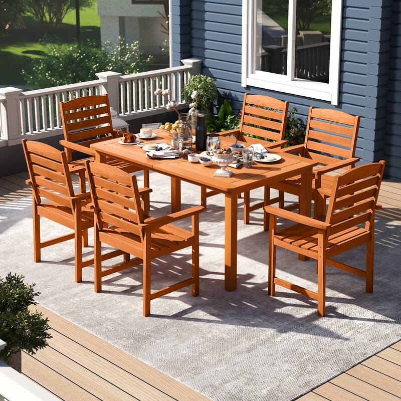 7-Piece Outdoor Dining Set with Wooden Rectangular Table and 6 Chairs for Patio Deck or Garden - 60” x 35.5” x 29”