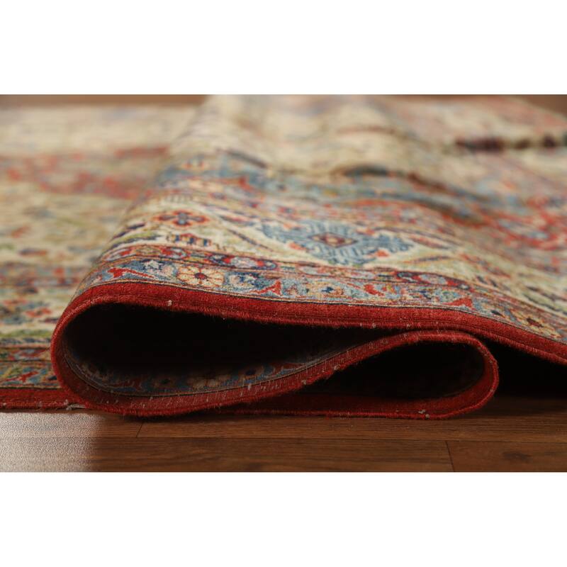 Hand Knotted Oriental 100% Wool Carpet Traditional Medallion Beige & Ivories Yazd Area Rug - 10' 7'' X 6' 10''