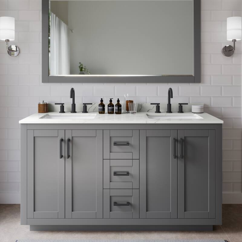 Wyndham Collection WCF292960D-QTZ-US3M58 Miranda 60" Free Standing - Dark Gray / Giotto Quartz Top / Matte Black